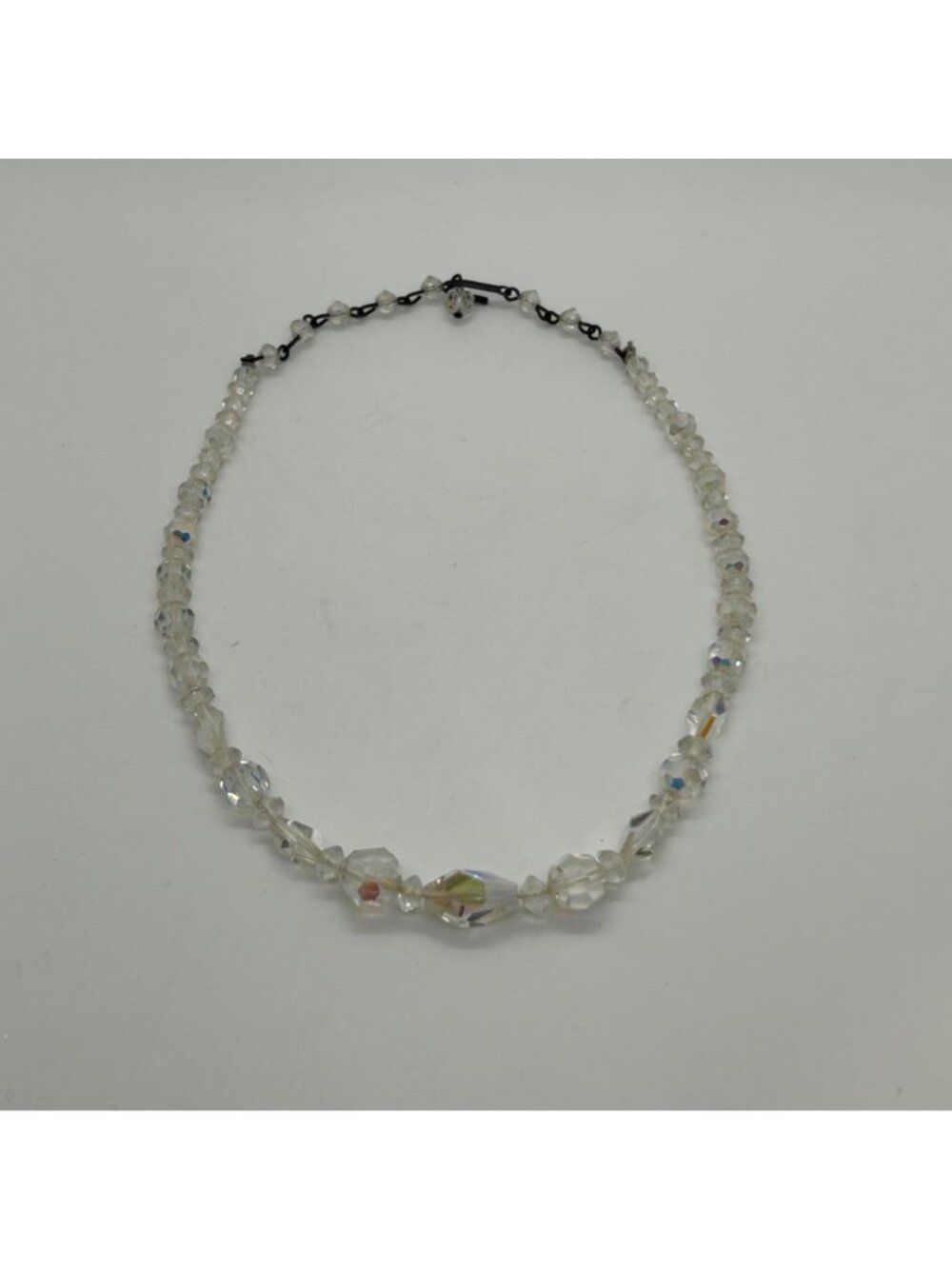 Vintage Clear Faceted Glass Bead Necklace With Shepherds Hook Clasp 1940-1950s - Picture 7 of 14